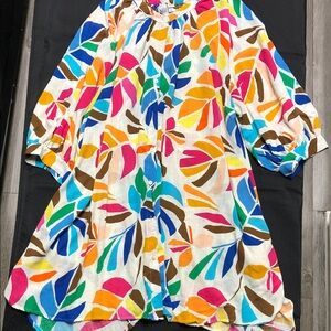 Colorful Leaf Print Long Sleeve Dress